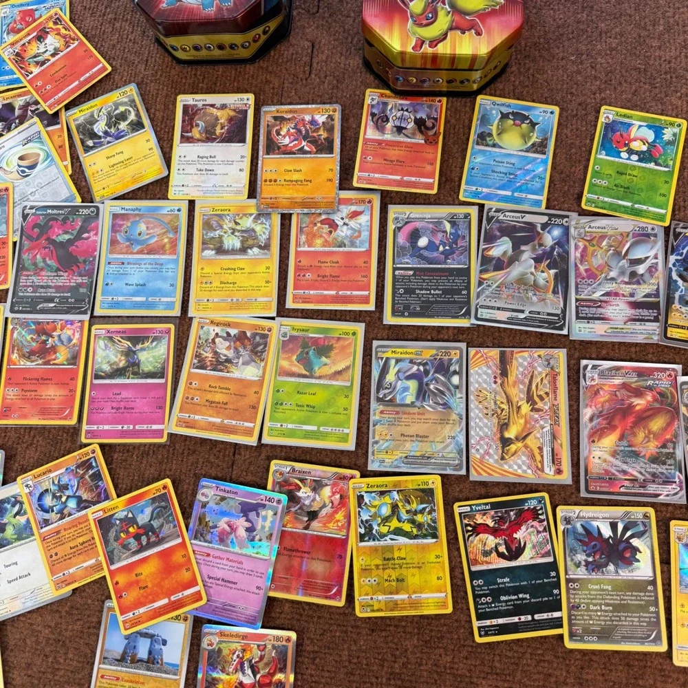 Huge assortment Pokemon Card Lot V VMAX GX Holo Rare Collection 3 Tins Arceus